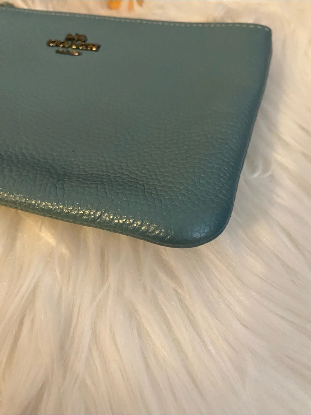 COACH Teal Leather Wristlet Pouch